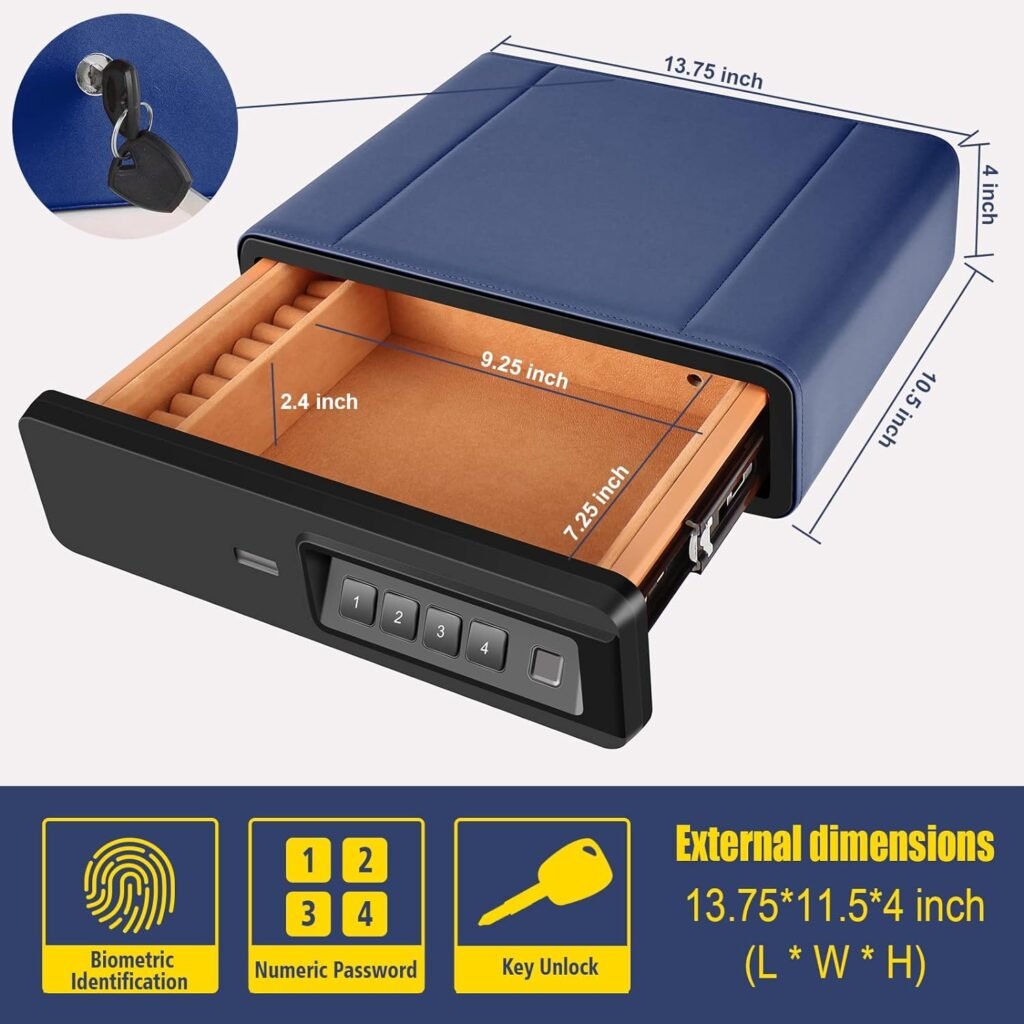 Biometric Fingerprint Safe, Slide-Away Handgun Safe for Two Pistols Storage Safe Drawer Safe for Home and Vehicle (Biometric Fringerprint Safe)