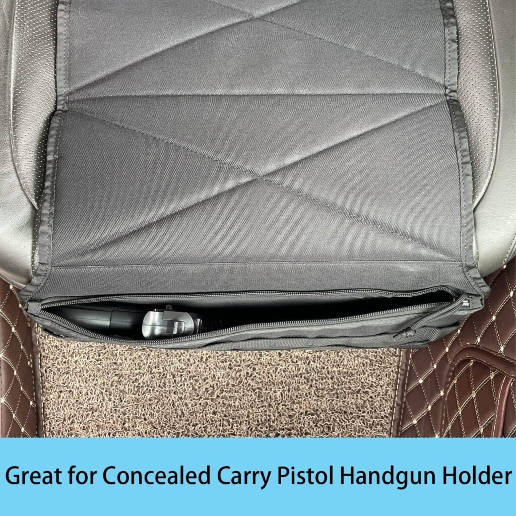 Concealed Tactical Seat Cover Gun Holster with Zipper Pocket for Concealed Carry Pistol Handgun Holder-Universal Seat Cover Hanging Organizer Pouch Fits Most Car Seat, Under Couch, Mattress