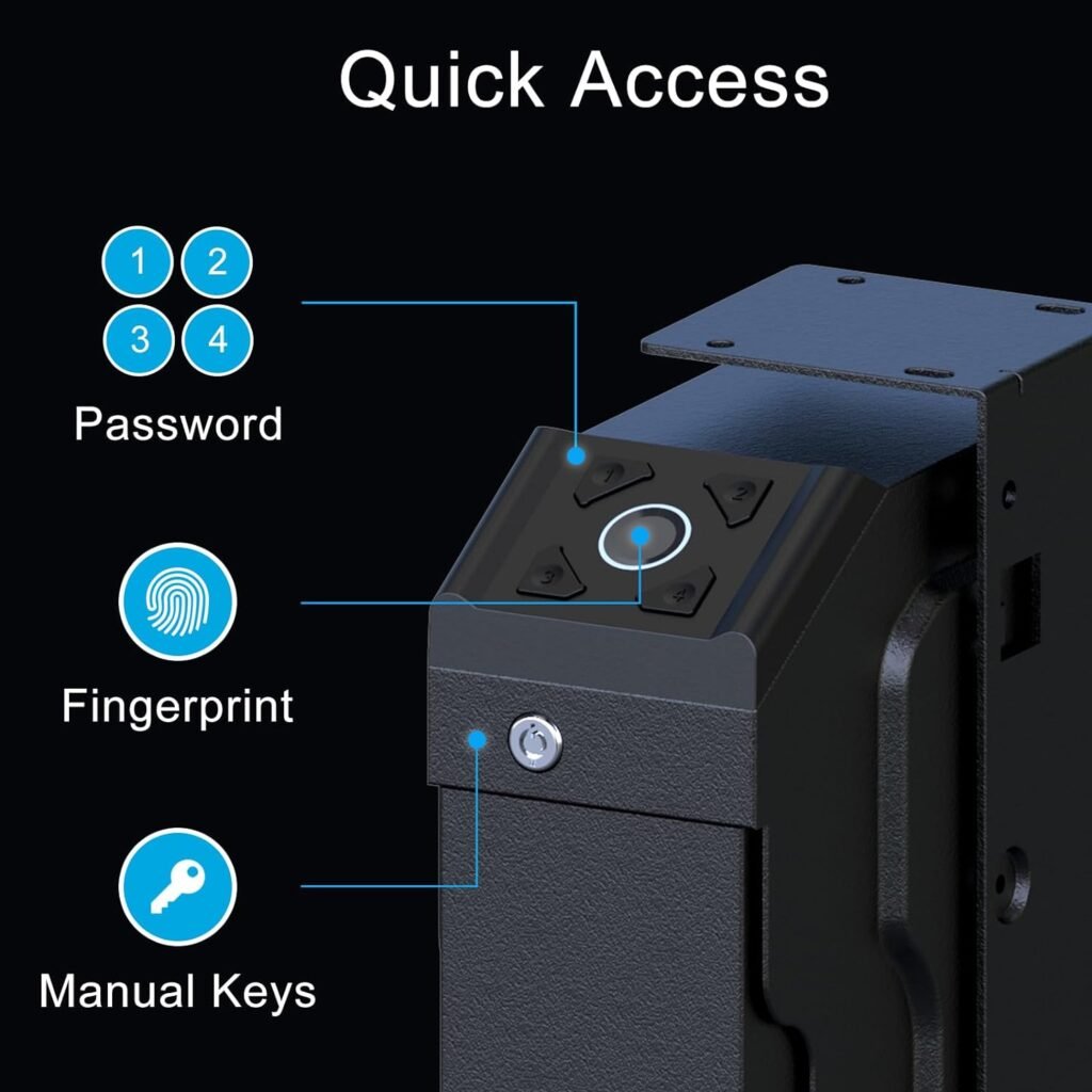 Gun Safe Biometric Quick Access Handgun Safes for Pistols Bedside Fingerprint Pistol safe Nightstand Smart Gun Safety Wall Mount Desk Keypad Key