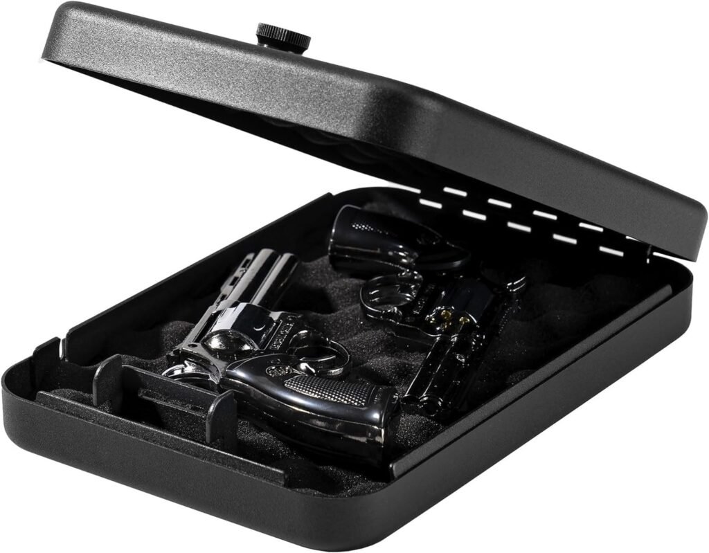 Gun Safe，Security Lock Box for Pistol Small Portable Handgun Lock Box with Combination Lock, Pistol Safe for Car, Home, Travel, 9.7 x6.5 x1.8,Black