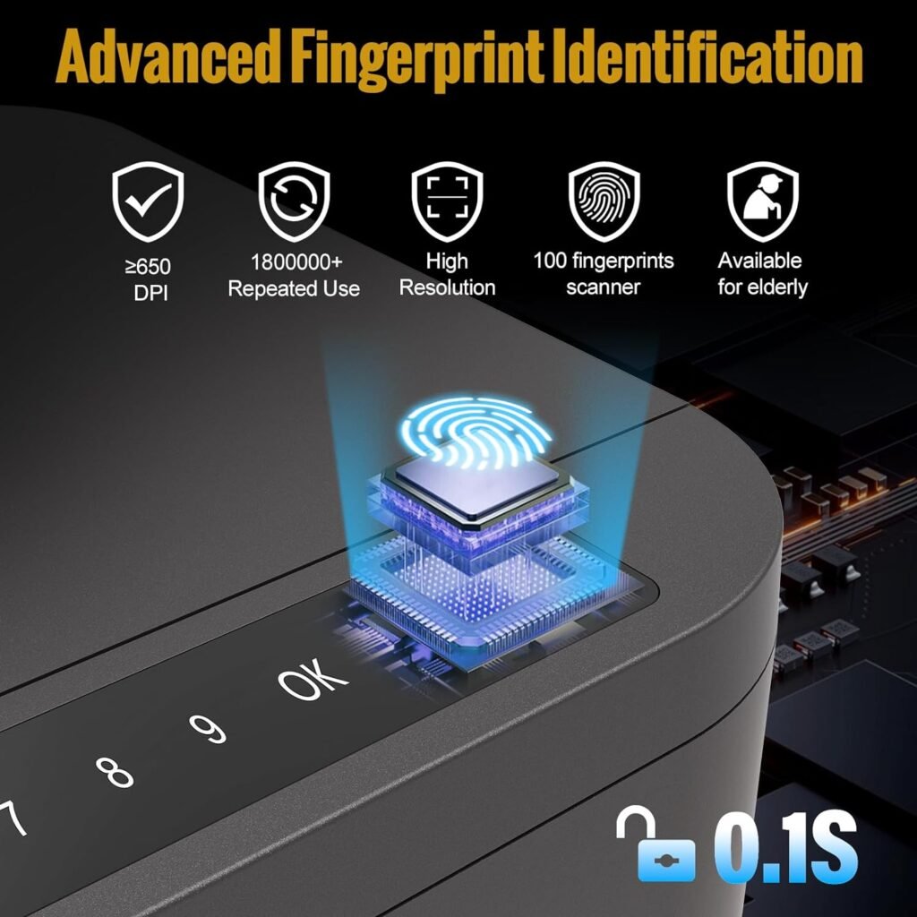 OneTigris Biometric Handgun Safe, 0.1S Smart APP Quick Access Gun Safe Fingerprint Lock Box for Nightstand with Fingerprint Lock, Numeric Code, Backup Keys, Ideal for Home, Bedside, and Car - Brown
