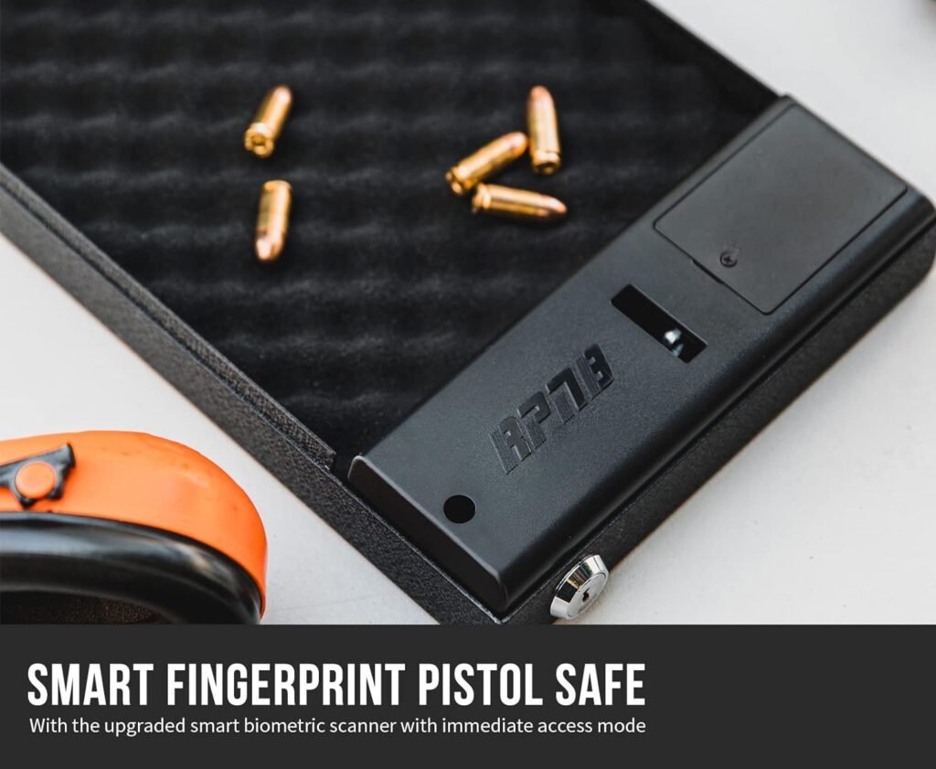 RPNB Gun Safe, Smart Pistol Safe Quick Access with Biometric Fingerprint, Handgun Safe for Nightstand
