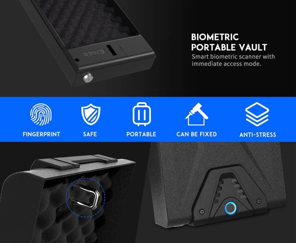 RPNB Gun Safe, Smart Pistol Safe Quick Access with Biometric Fingerprint, Handgun Safe for Nightstand