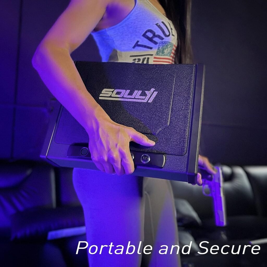 SOULYI Digital Gun Safe for 3 Pistols Safe DOJ Certified with 3 Quick Access Handgun Safe, Keypad Frosted Black Bedside Firearm Safe Hardened Steel Lock Box