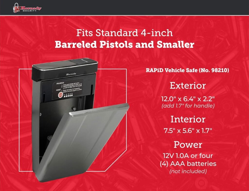 Hornady Rapid Vehicle Safe – Gun Safe for Cars and Trucks, Safely Stow Gun in Vehicle – RFID Safe for Fast, Multiple Method Entry – Car Gun Safe Conforms to Vehicle Shape Without Modifications