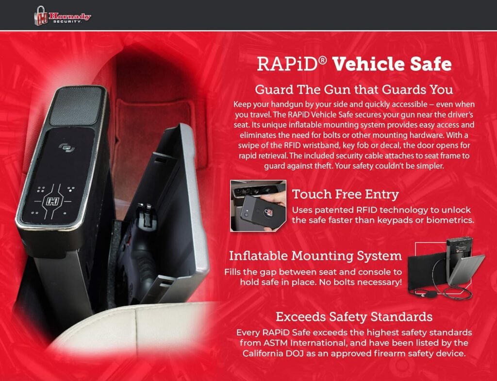 Hornady Rapid Vehicle Safe – Gun Safe for Cars and Trucks, Safely Stow Gun in Vehicle – RFID Safe for Fast, Multiple Method Entry – Car Gun Safe Conforms to Vehicle Shape Without Modifications