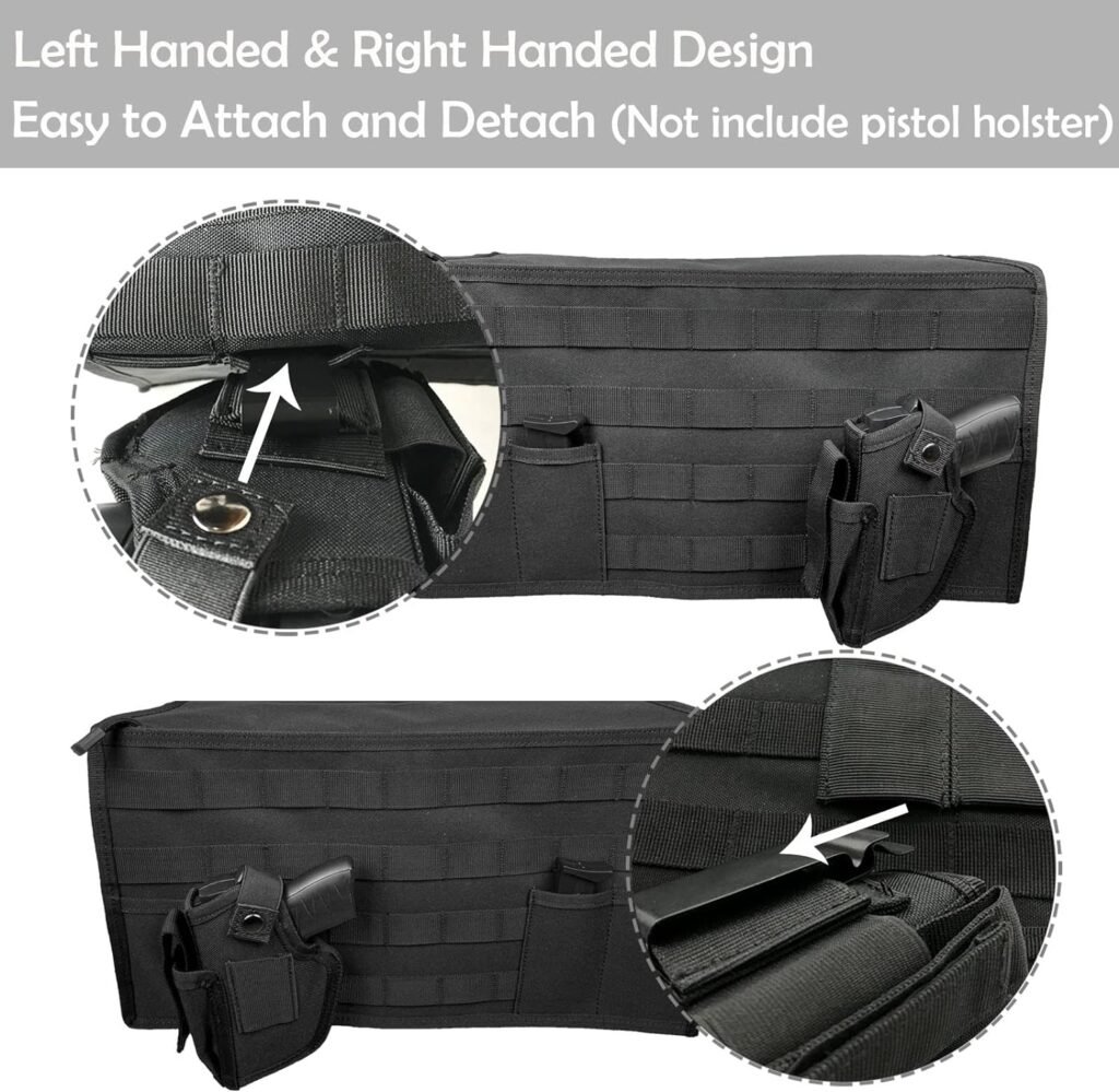 Tactical Seat Covers Car Seat Pistol Holster Molle Panel with Zipper Pocket Holster for Concealed Carry Glock SW LCP CZ 1911 fits Most Cars Trucks SUV Pickup