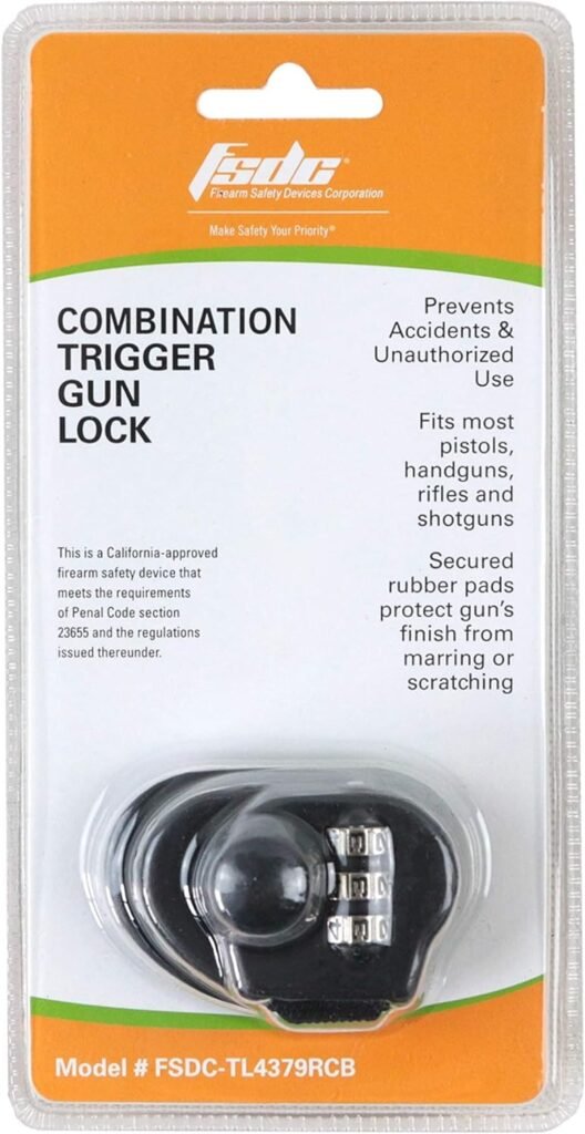 (Firearm Safety Devices – FSDC-TL4379RCB Resettable 3-Digit Combination Trigger Gun Lock – Prevents Access to The Trigger by Surrounding The Trigger Guard - Durable Black Metal Alloy