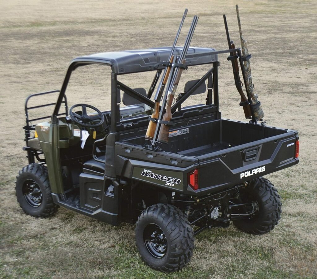 Great Day Quick-Draw Sporting Clays UTV Gun Rack - 4 Gun Model - For UTVs With 36-60in Bed Width - Aluminum Frame - Black Powder-Coated Finish, QD804-SC