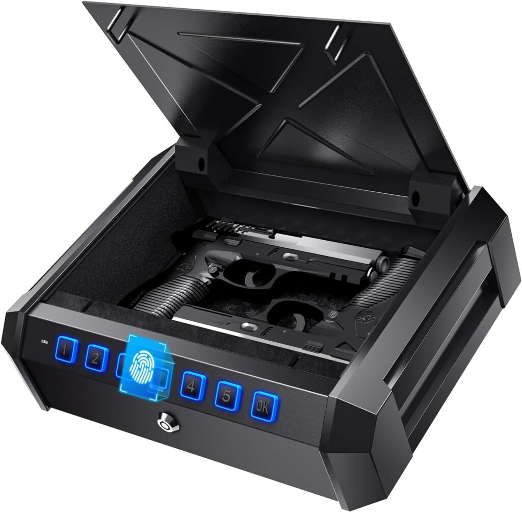 Handgun Safe - Biometric Handgun Safe, Handy Gun Safe Enough to Fit 2 Pistols, Pistol Safe with Safety Rope Can Be Placed on the Bedside Table, In the Car