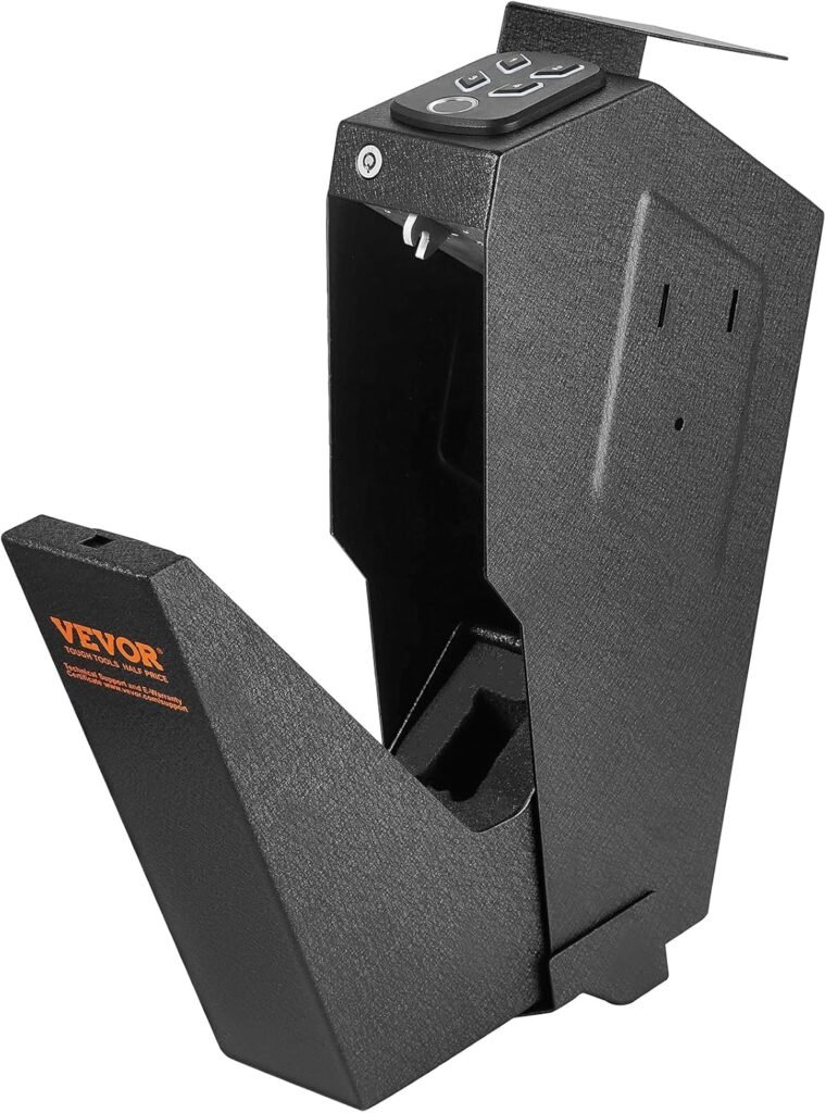 VEVOR Mounted Gun Safe for Pistols, Biometric Gun Safe with Three Quick Access Ways of Fingerprints, Passwords and Keys, Handgun Safe for 1 Pistol for Home, Bedside, Nightstand, Wall