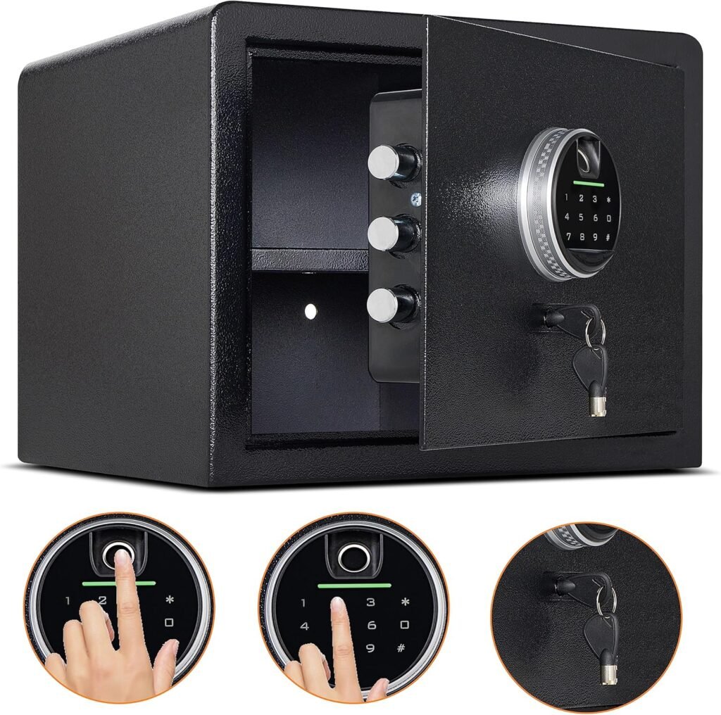 Biometric Digital Security Home Safe, Fingerprint Safe Personal Safe, Safes for Home Storage Cash Jewelry and Valuables,1.2 Cubic Feet Small Safe, Gun Use Storage Safe Box (No fireproof bag)