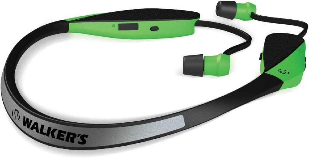 Walkers Razor x Neck Hearing Enhancement/Retractable Ear Buds High Viz Green